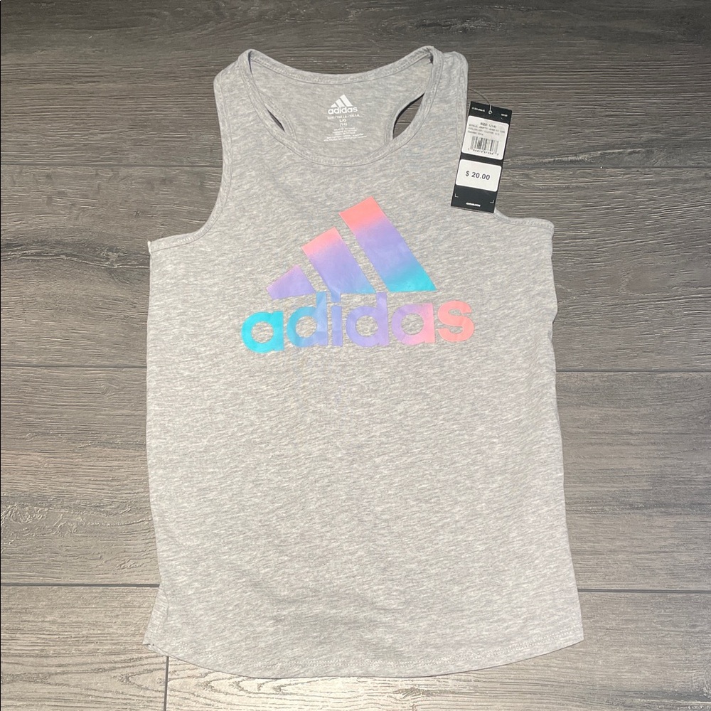 Adidas Heather Gray Tank with Colorful Logo